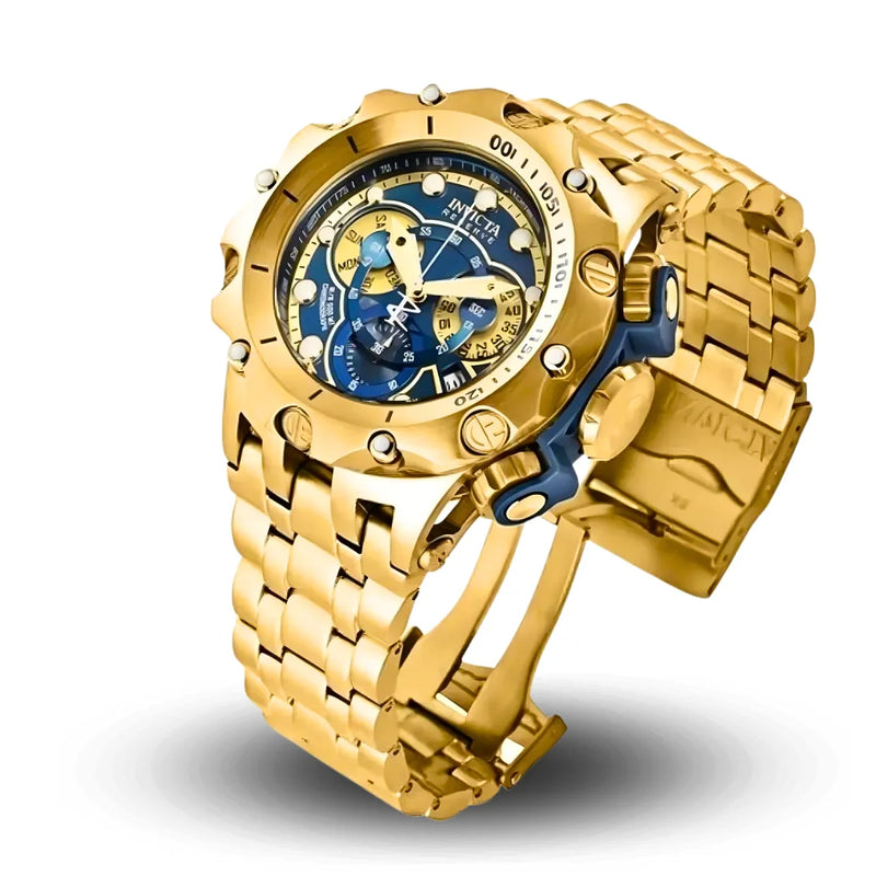 Relógio Invicta Venom Hybrid Masculino Funcional Dourado Banhado a Ouro 18K À Prova D'água Enviado na Caixa