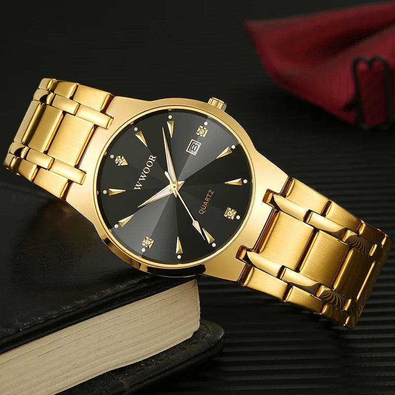 Relogio Masculino WWOOR Gold Black Luxury