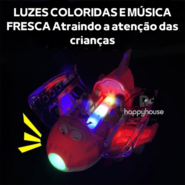 Avião Elétrico Musical Giratório 360 °, Brinquedo para Crianças, Bate e Volta com Som e Luz de LED Piscante - Amais Express